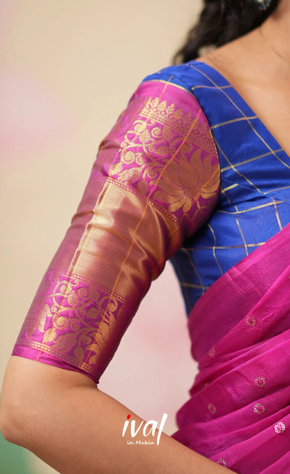 Sayuri Silk Cotton Halfsaree - Royal Blue and Bright Magenta Pink Half Sarees