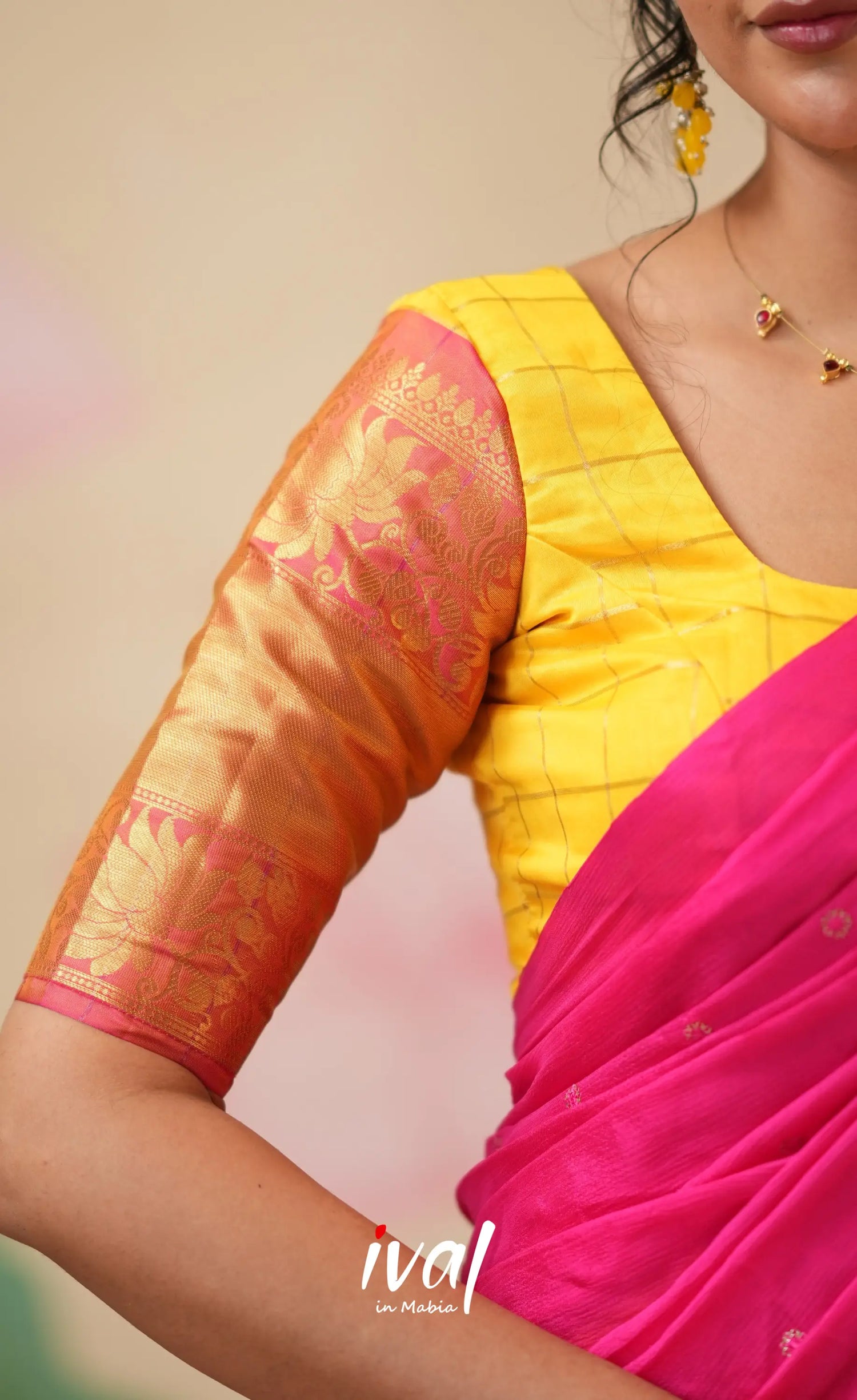 Sayuri Silk Cotton Halfsaree - Yellow and Bright Pink Half Sarees