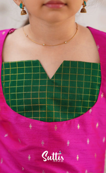 Sayuri Silk Cotton Pavadai Sattai - Bottle Green Kids-Suttis