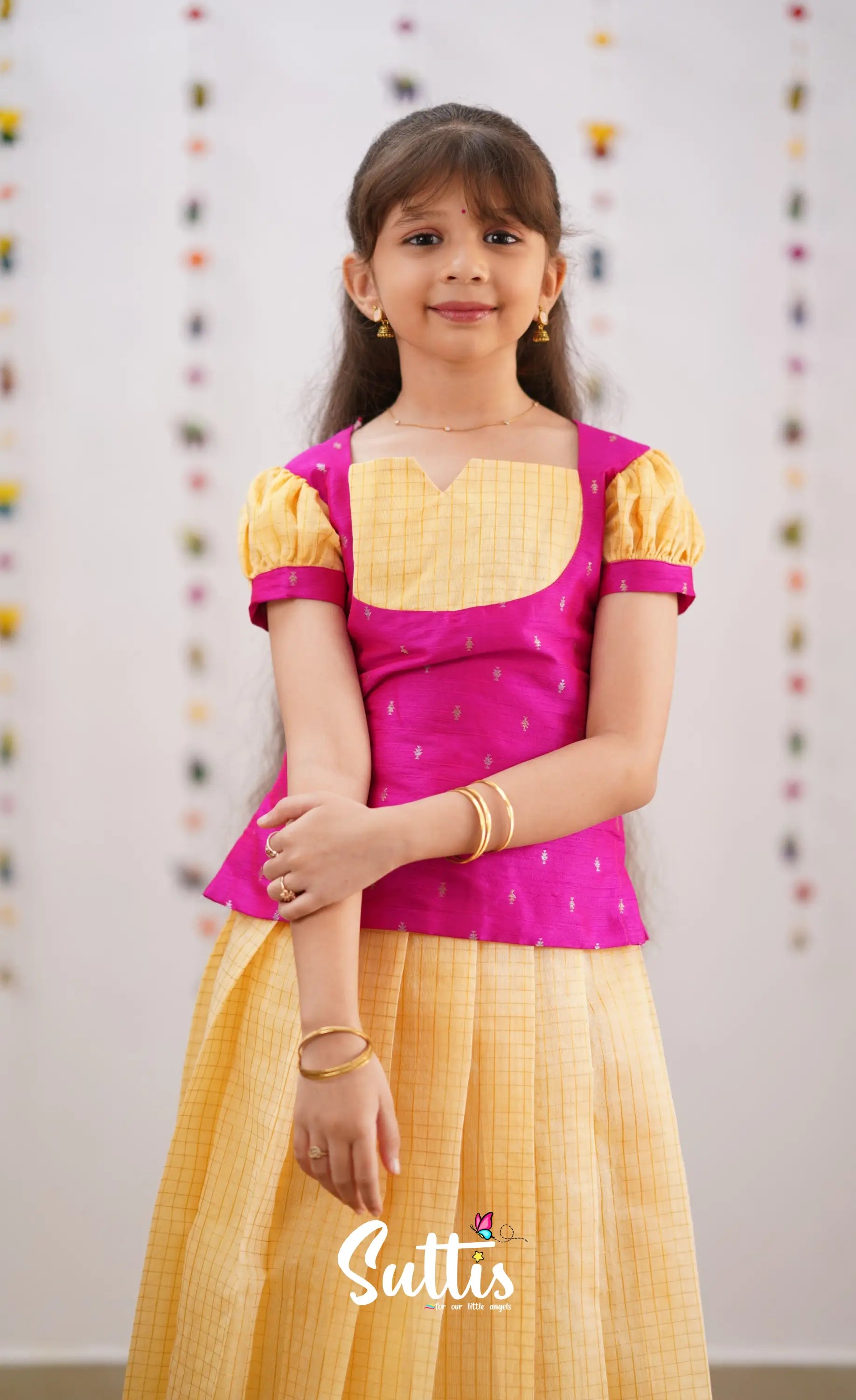 Sayuri Silk Cotton Pavadai Sattai - Cream Kids-Suttis