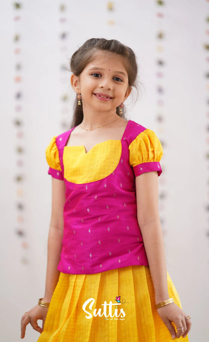 Sayuri Silk Cotton Pavadai Sattai - Yellow Kids-Suttis