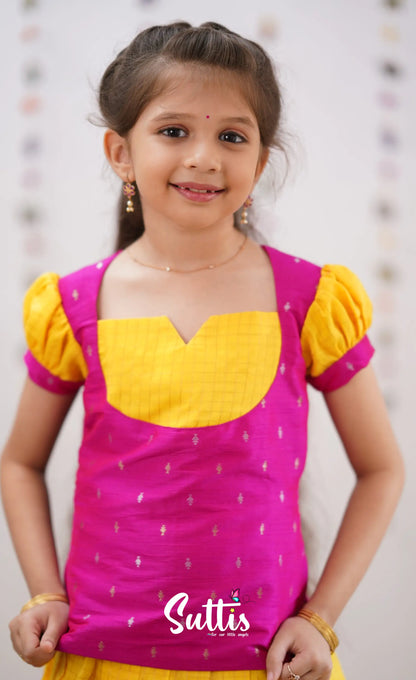 Sayuri Silk Cotton Pavadai Sattai - Yellow Kids-Suttis