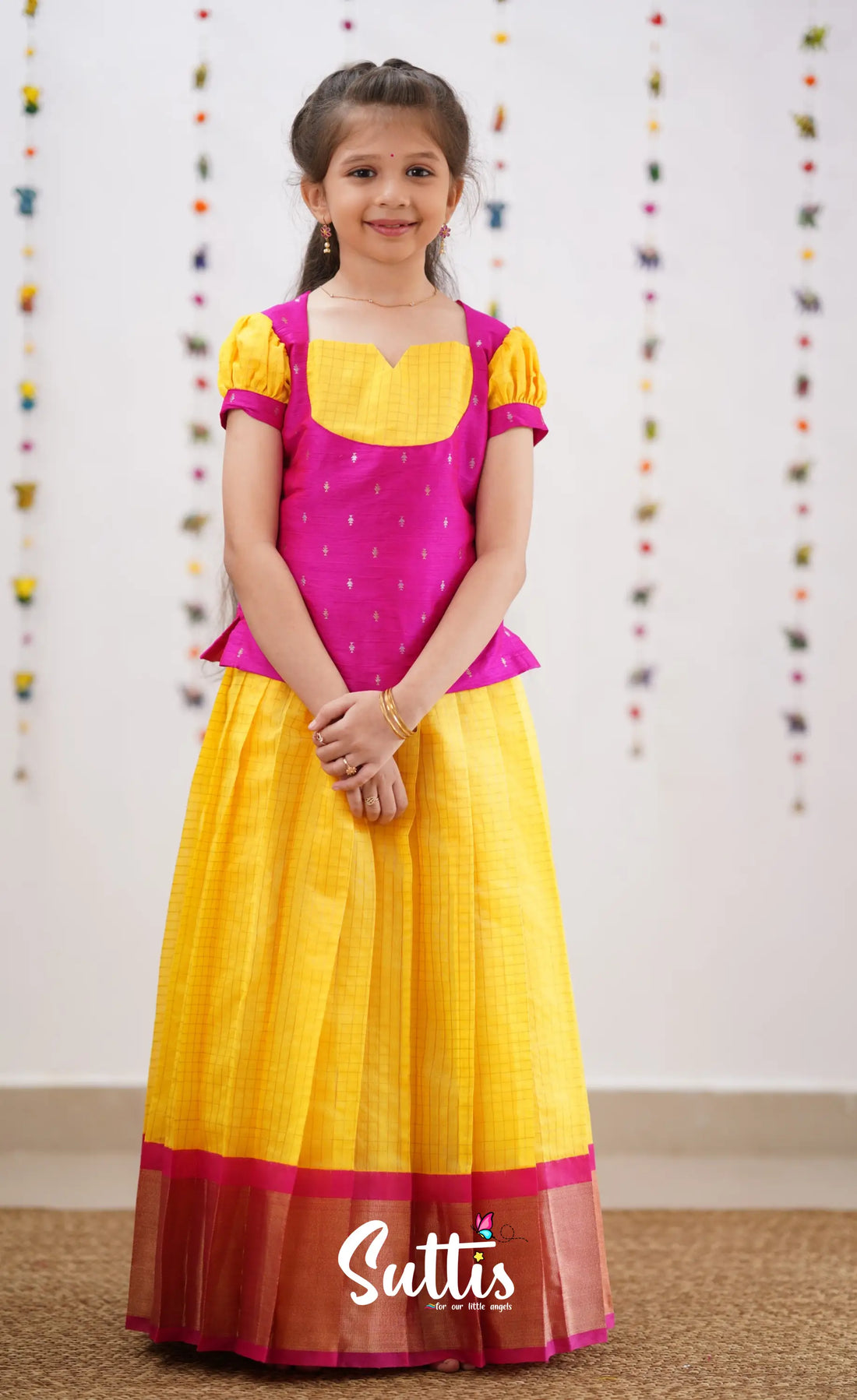 Sayuri Silk Cotton Pavadai Sattai - Yellow Kids-Suttis