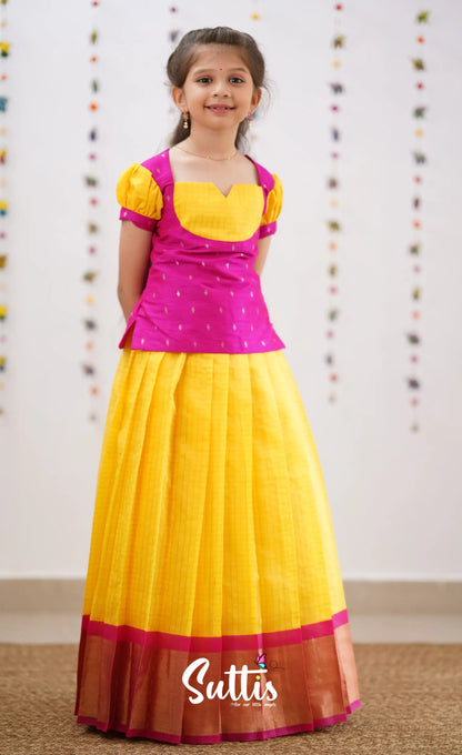 Sayuri Silk Cotton Pavadai Sattai - Yellow Kids-Suttis