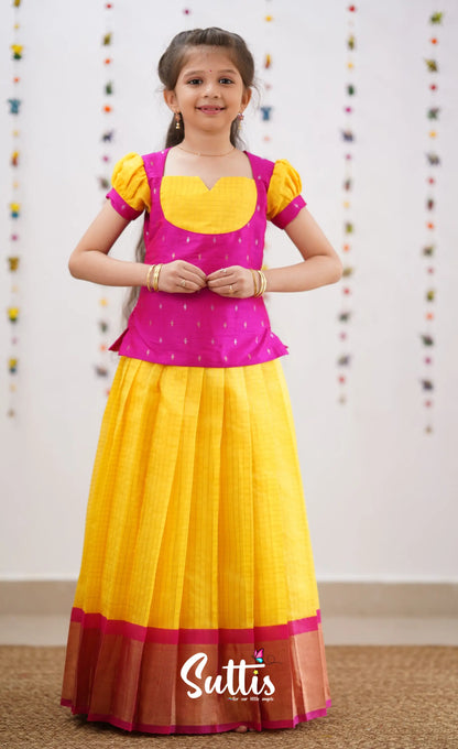 Sayuri Silk Cotton Pavadai Sattai - Yellow Kids-Suttis