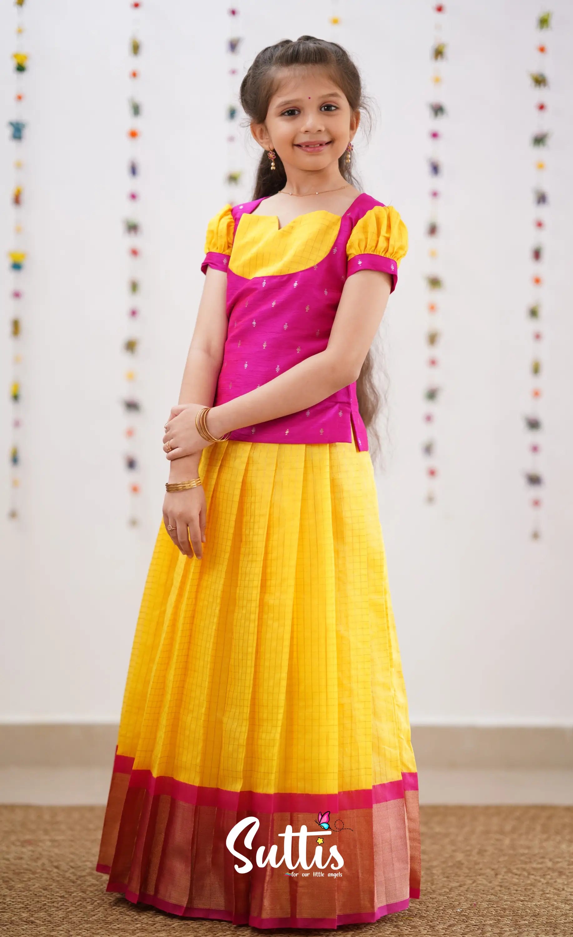 Sayuri Silk Cotton Pavadai Sattai - Yellow Kids-Suttis