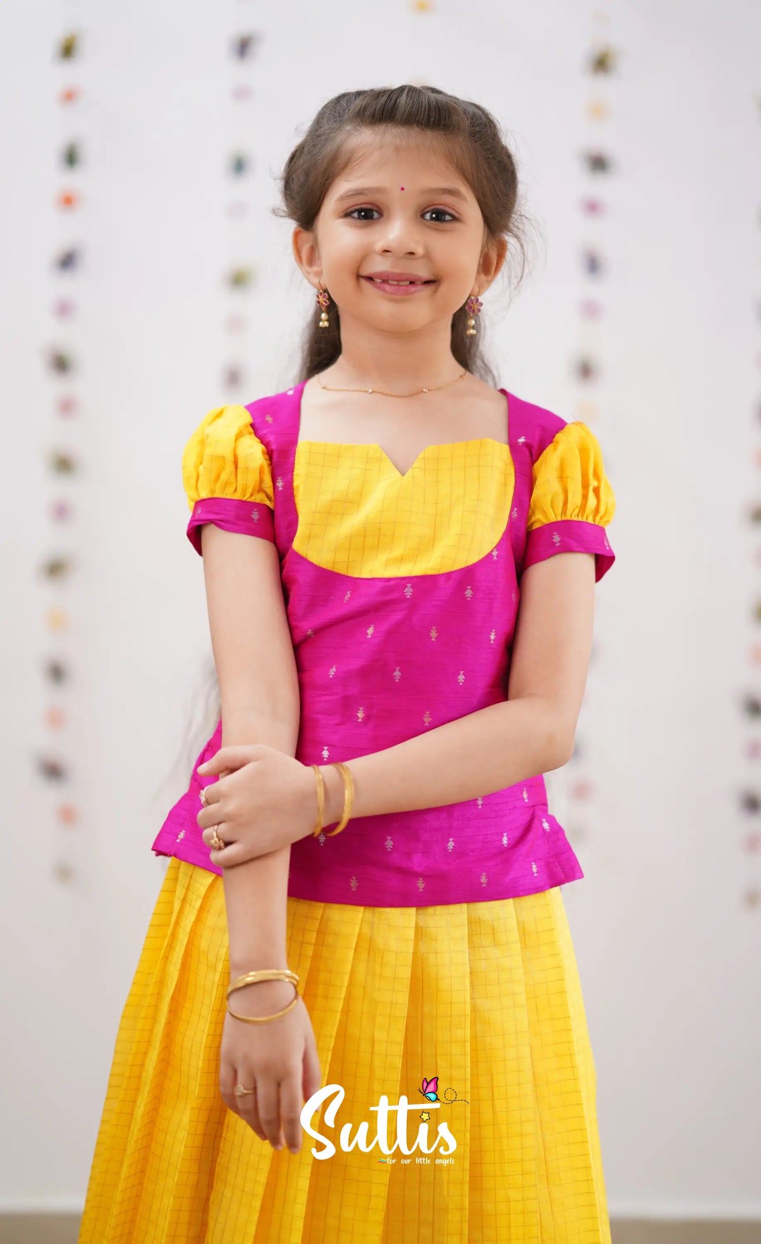 Sayuri Silk Cotton Pavadai Sattai - Yellow Kids-Suttis