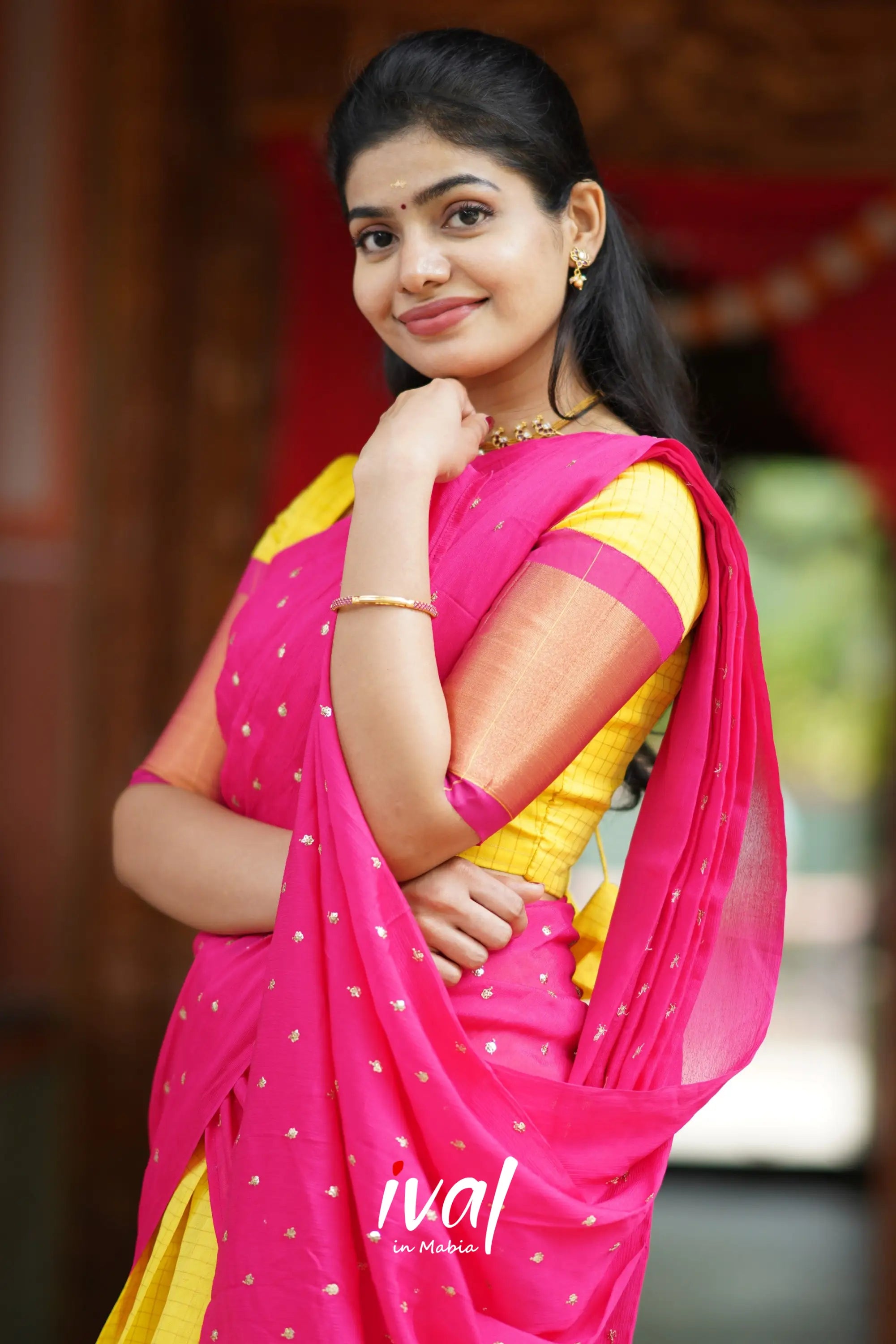 Sayuri - Yellow And Pink Silk Cotton Halfsaree Half Sarees