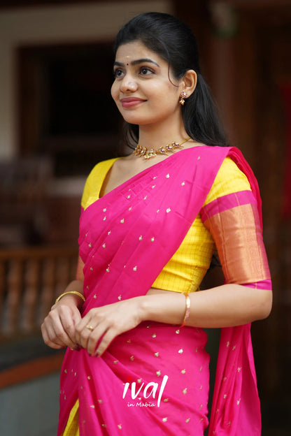 Sayuri - Yellow And Pink Silk Cotton Halfsaree Half Sarees