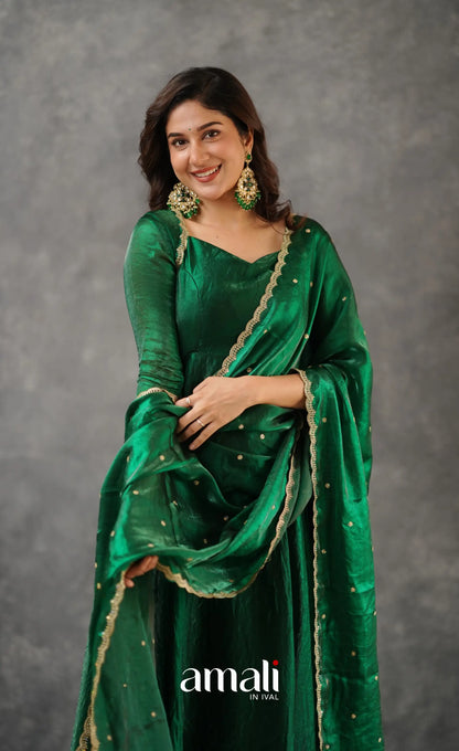 Scape Silk Anarkali - Bottle Green Anarkalis