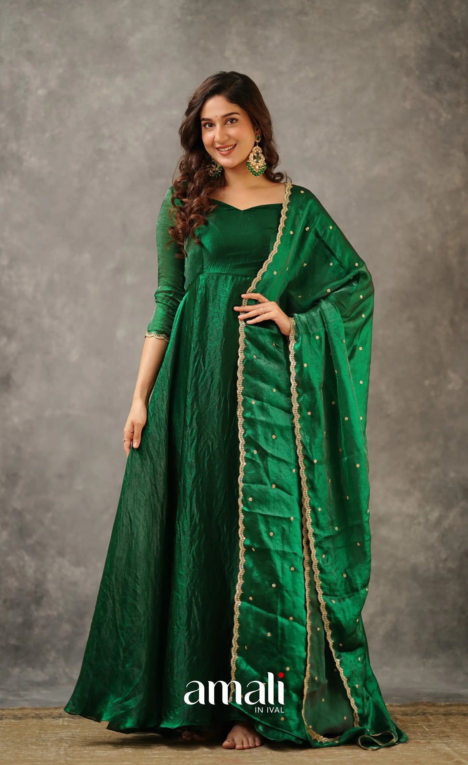 Scape Silk Anarkali - Bottle Green L Scape Silk Anarkali - Bottle Green L
