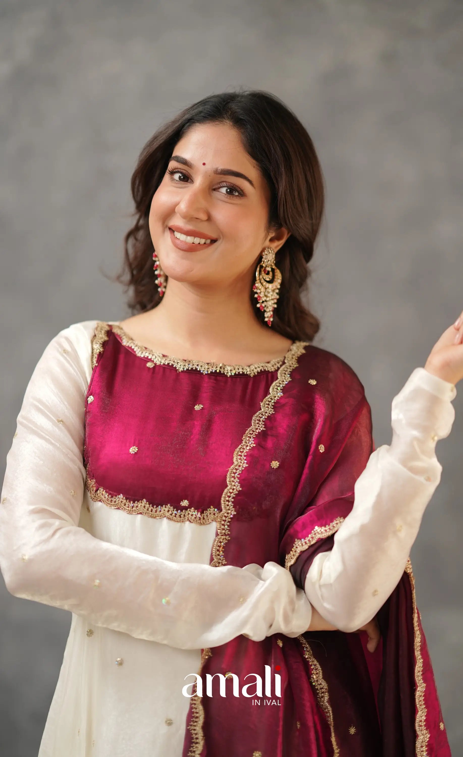 Scape Silk Anarkali - White and Maroon Anarkalis