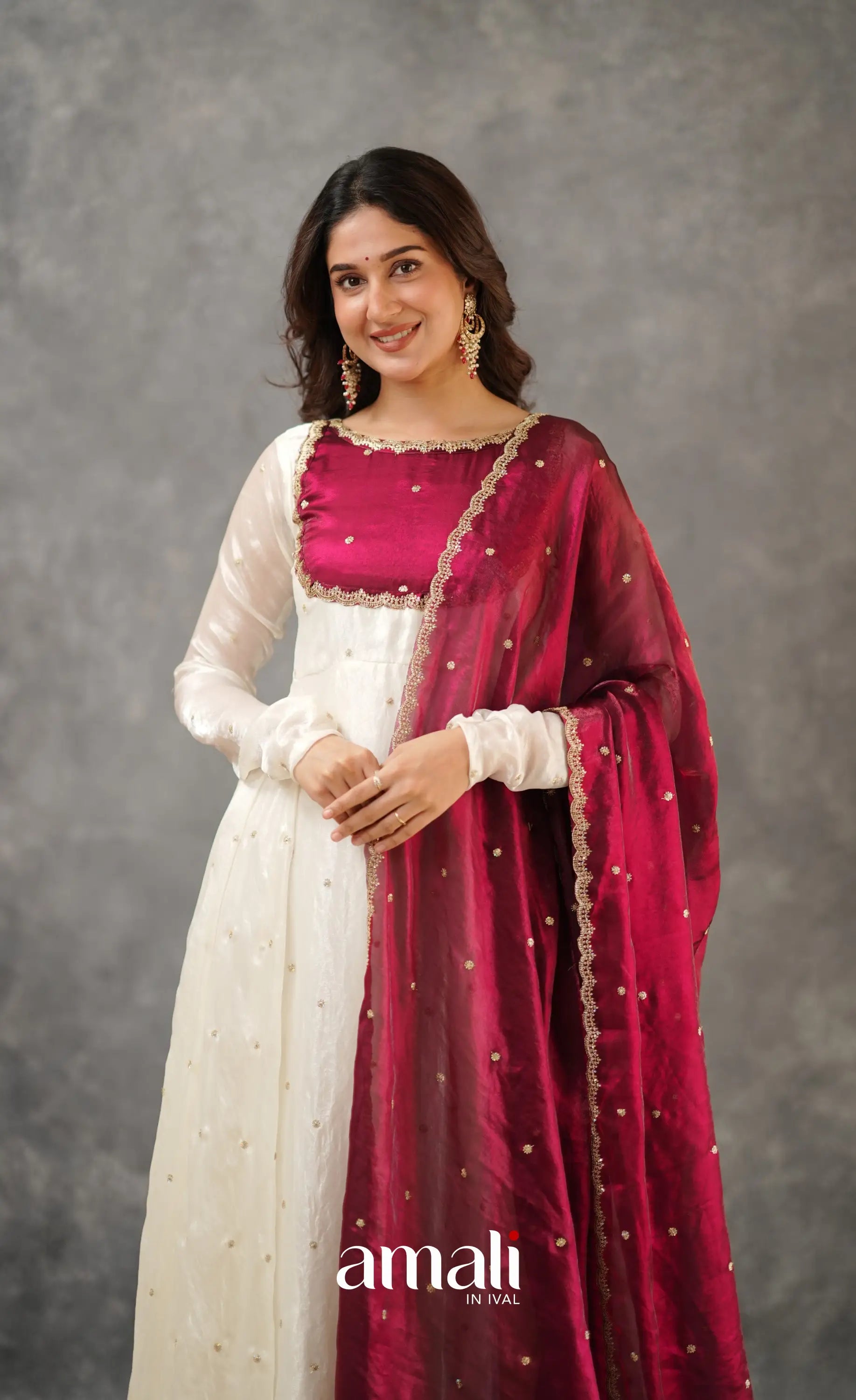 Scape Silk Anarkali - White and Maroon Anarkalis