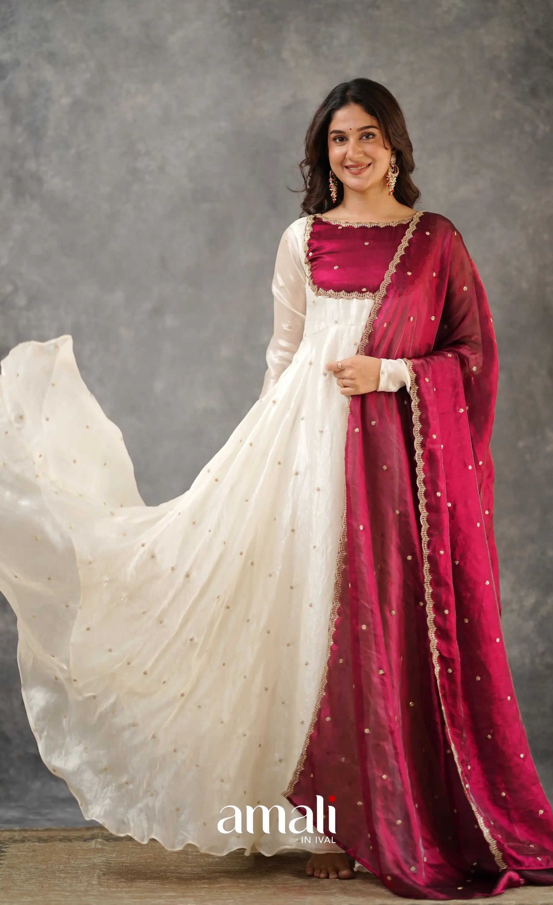 Scape Silk Anarkali - White and Maroon Anarkalis