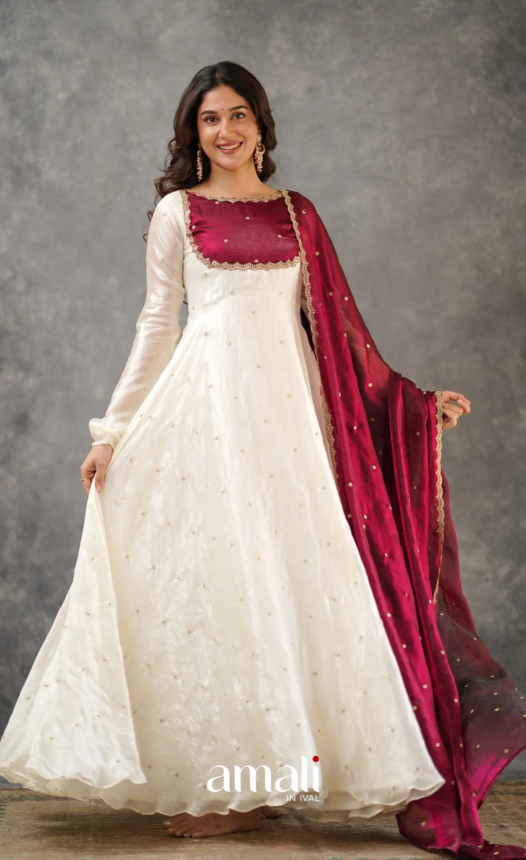 Scape Silk Anarkali - White and Maroon Anarkalis