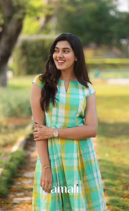 Sea Green Checks Indo Western Dress - salwar