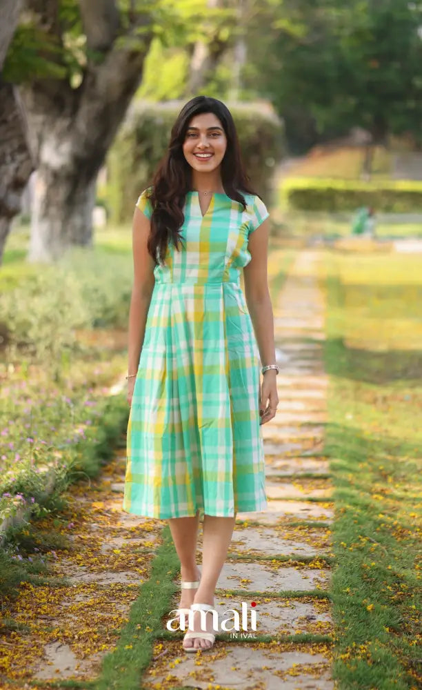 Sea Green Checks Indo Western Dress - salwar