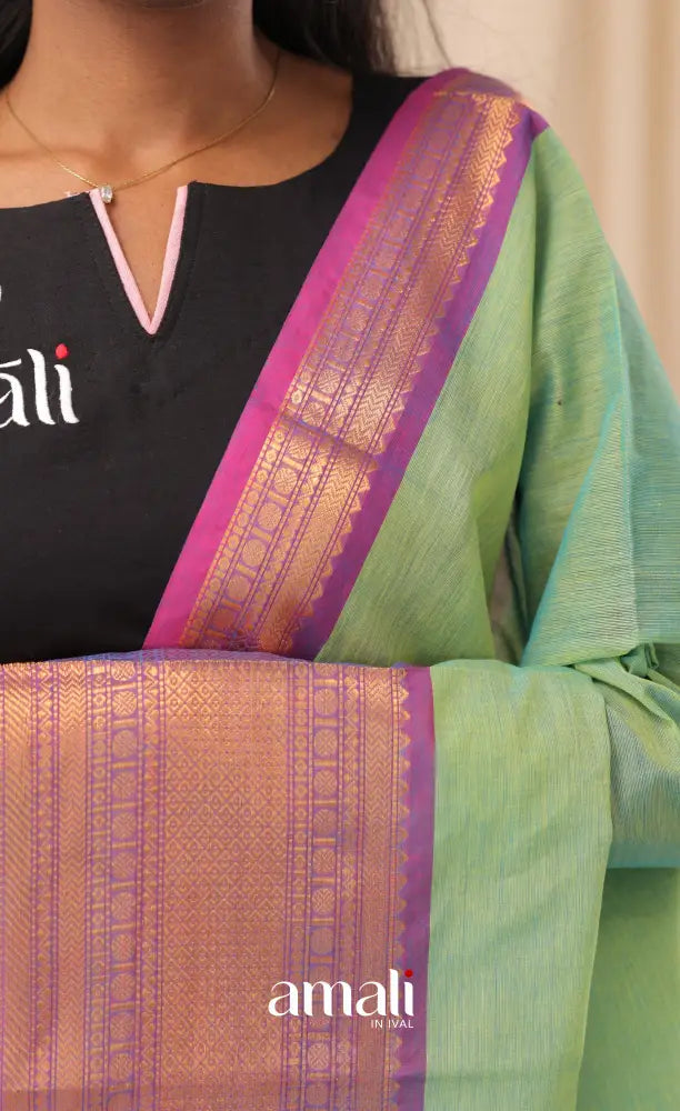 Sea Green With Purple-Pink Chettinad Cotton Dupatta salwar