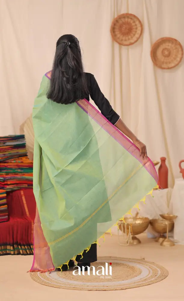 Sea Green With Purple-Pink Chettinad Cotton Dupatta salwar