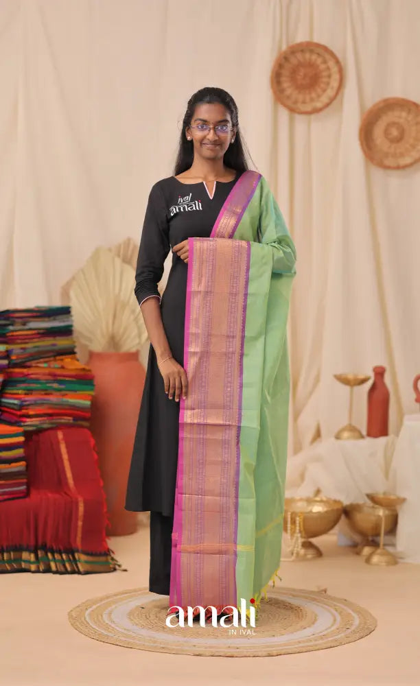 Sea Green With Purple-Pink Chettinad Cotton Dupatta salwar