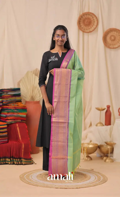 Sea Green With Purple-Pink Chettinad Cotton Dupatta salwar