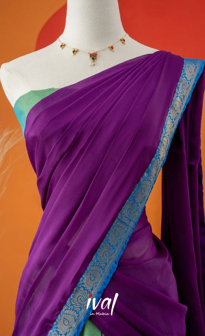 Sea Green with Violet Semi-Stitched Cotton Halfsaree Half Sarees