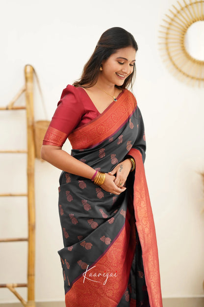 Sita - Black And Red Semi Silk Saree Sarees