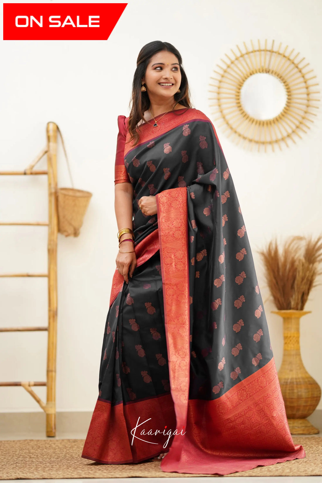 Sita - Black And Red Semi Silk Saree Sarees
