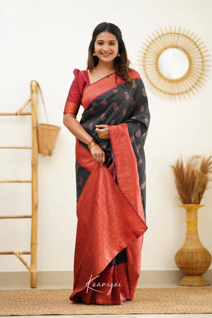 Sita - Black And Red Semi Silk Saree Sarees