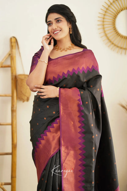 Sita - Black And Violet Semi Silk Saree Sarees