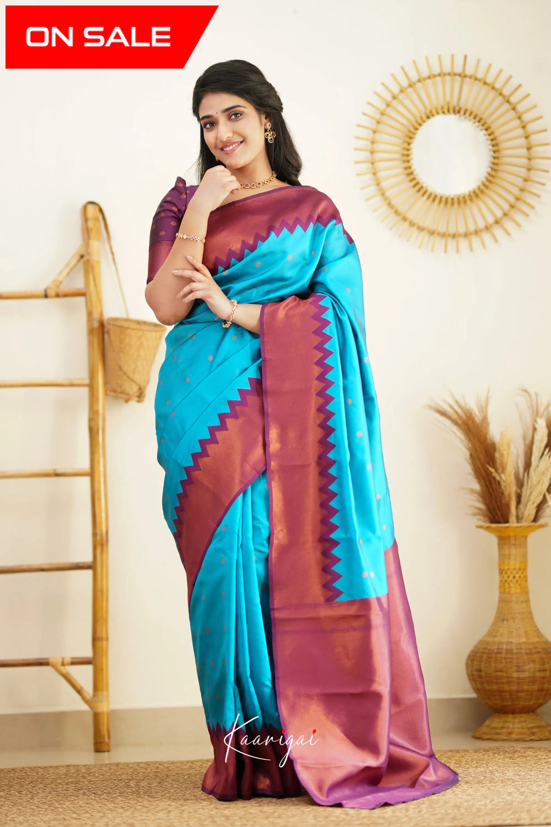 Sita - Bright Blue And Violet Semi Silk Saree Sarees