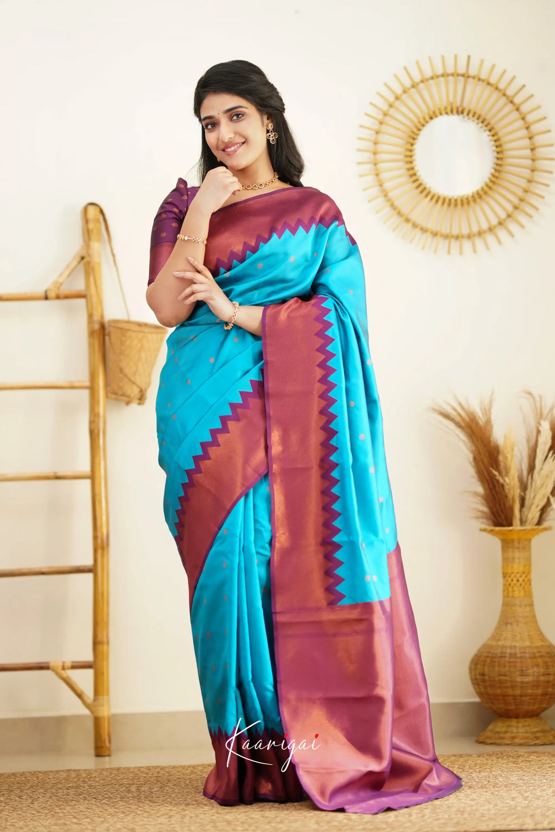 Sita - Bright Blue And Violet Semi Silk Saree Sarees