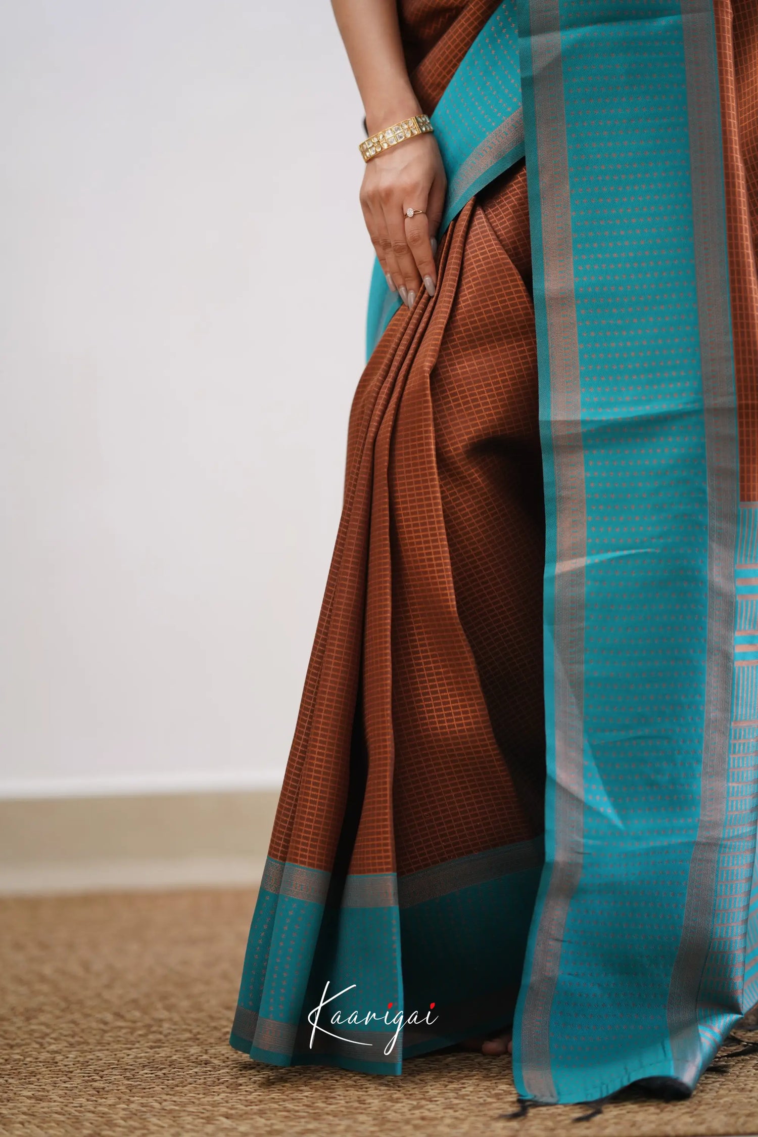 Sita - Brown And Teal Blue Semi Silk Saree Sarees