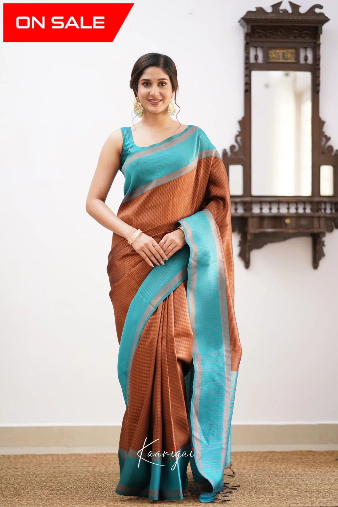 Sita - Brown And Teal Blue Semi Silk Saree Sarees