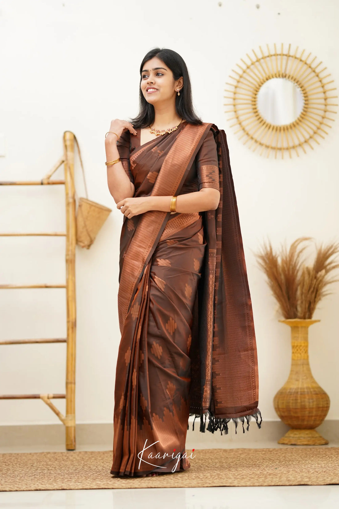 Sita - Dark Brown Semi Silk Saree Sarees