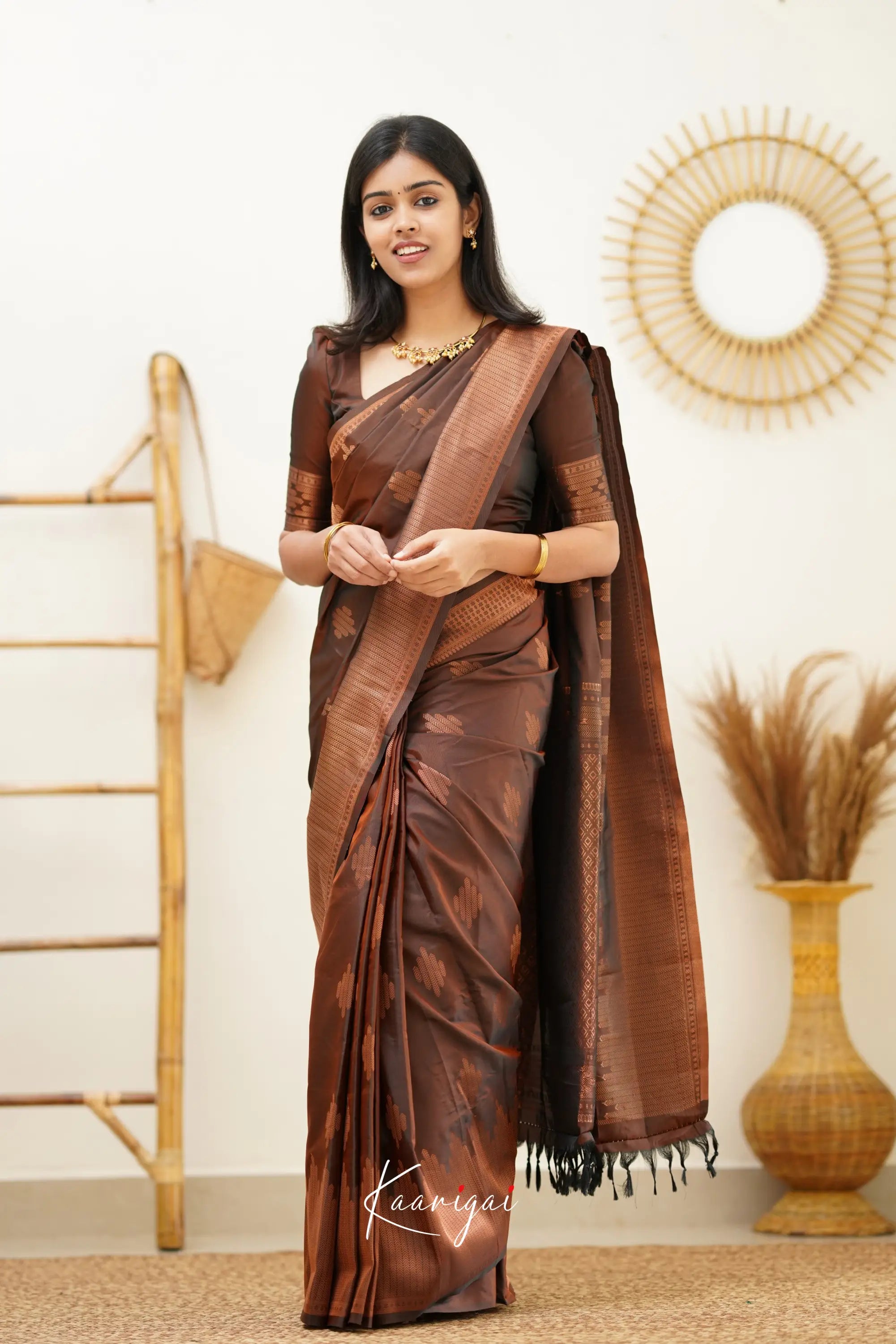 Sita - Dark Brown Semi Silk Saree Sarees