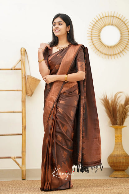 Sita - Dark Brown Semi Silk Saree Sarees