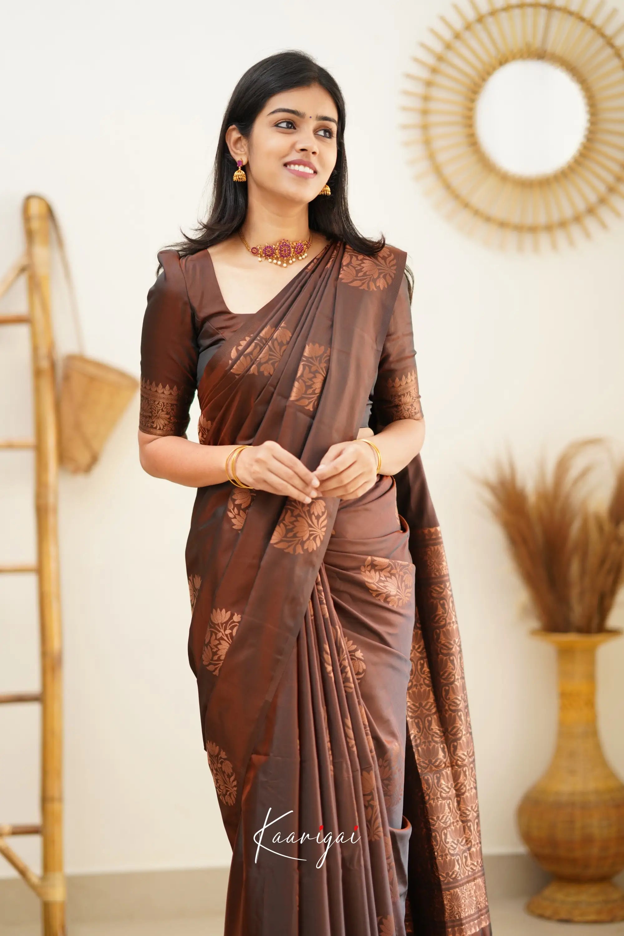 Sita - Dark Brown Semi Silk Saree Sarees