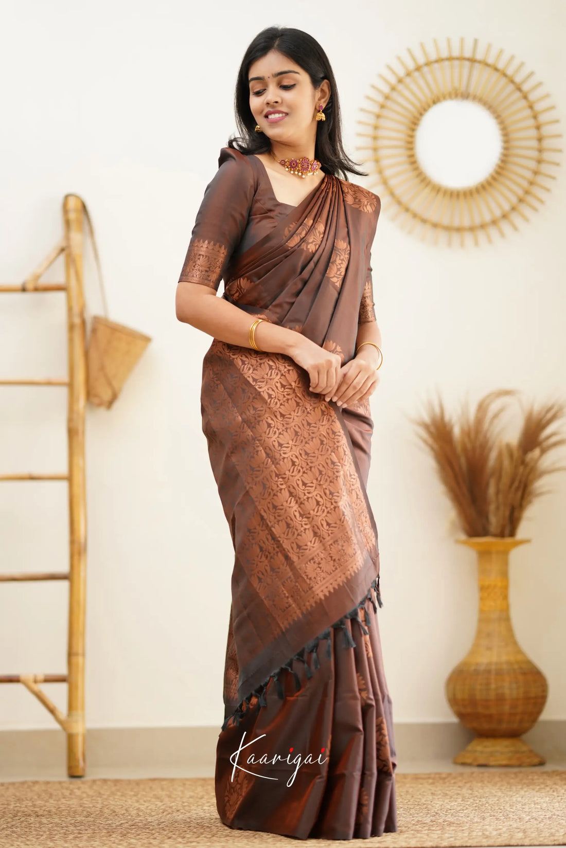 Sita - Dark Brown Semi Silk Saree Sarees