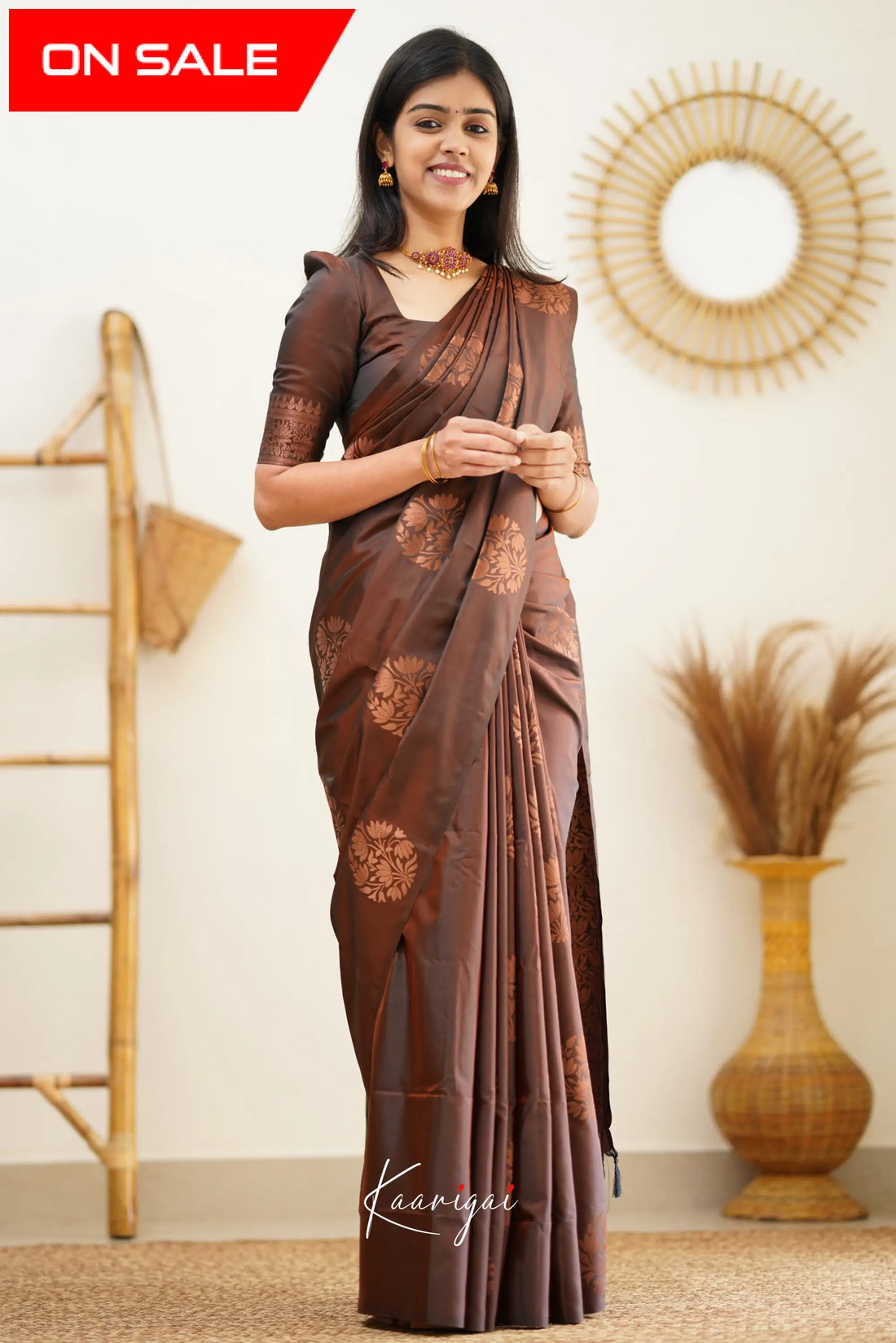 Sita - Dark Brown Semi Silk Saree Sarees