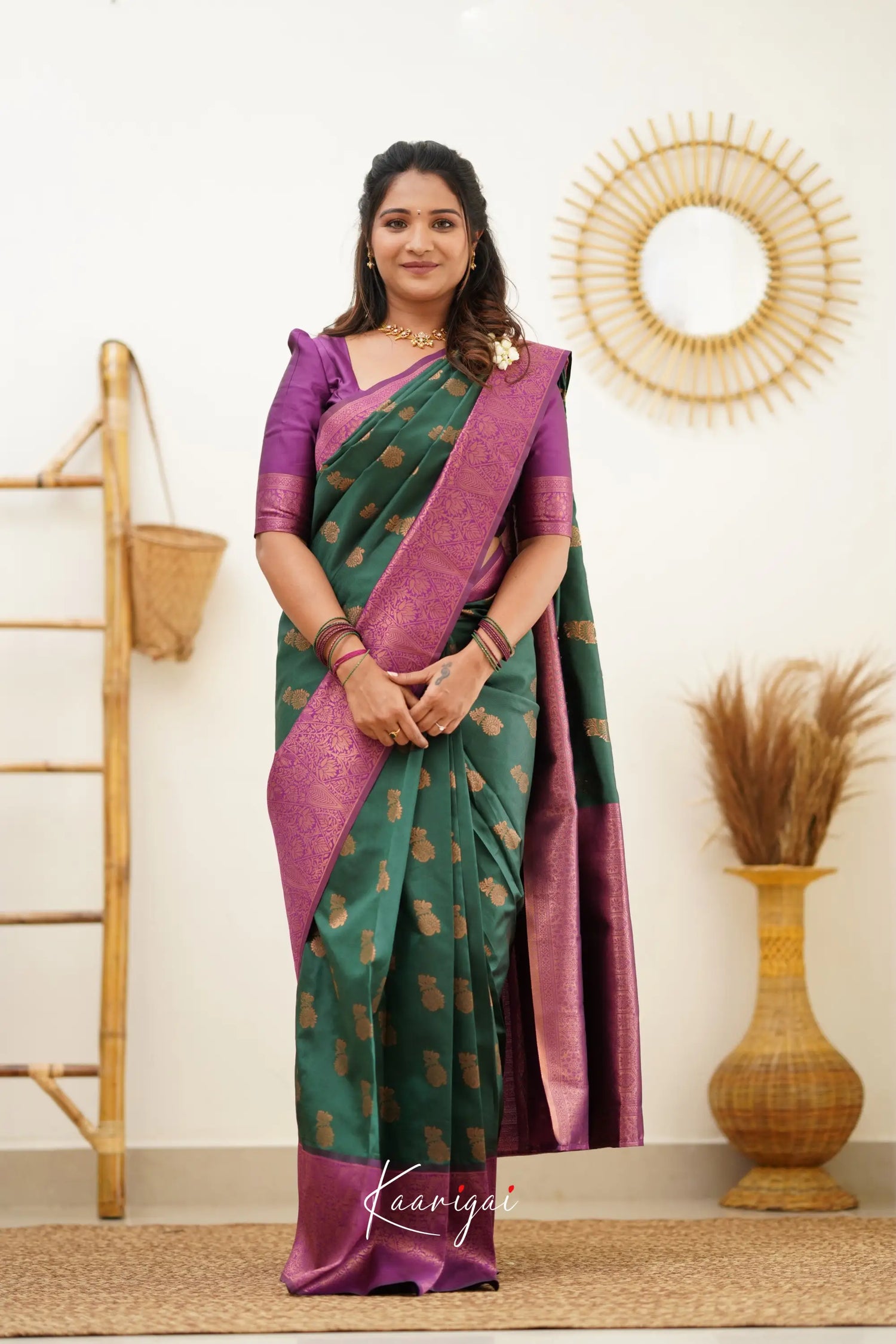 Sita - Dark Green And Magenta Semi Silk Saree Sarees