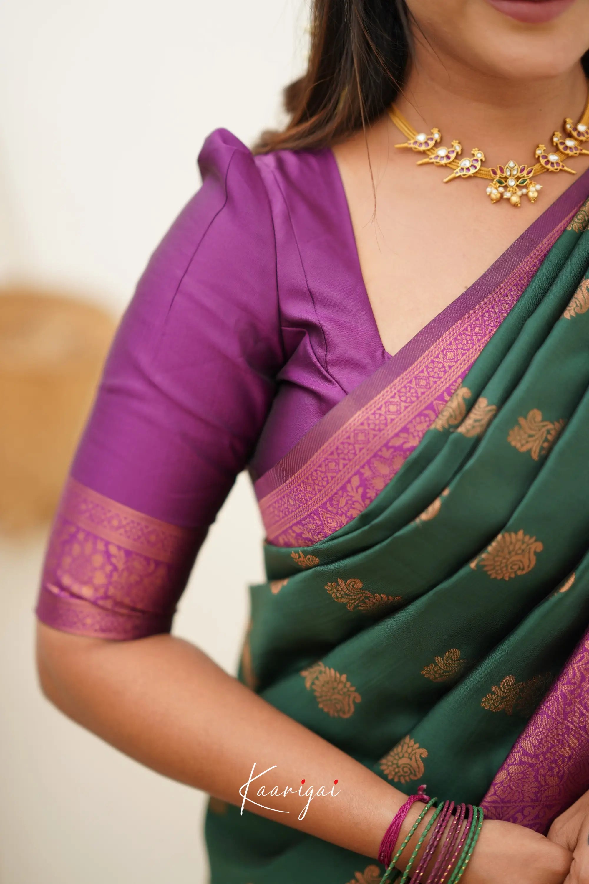 Sita - Dark Green And Magenta Semi Silk Saree Sarees