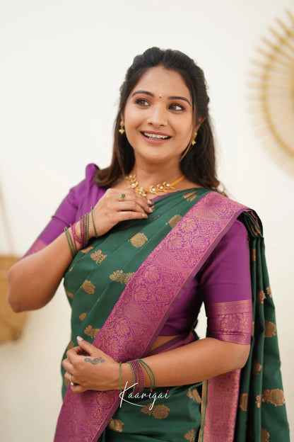 Sita - Dark Green And Magenta Semi Silk Saree Sarees