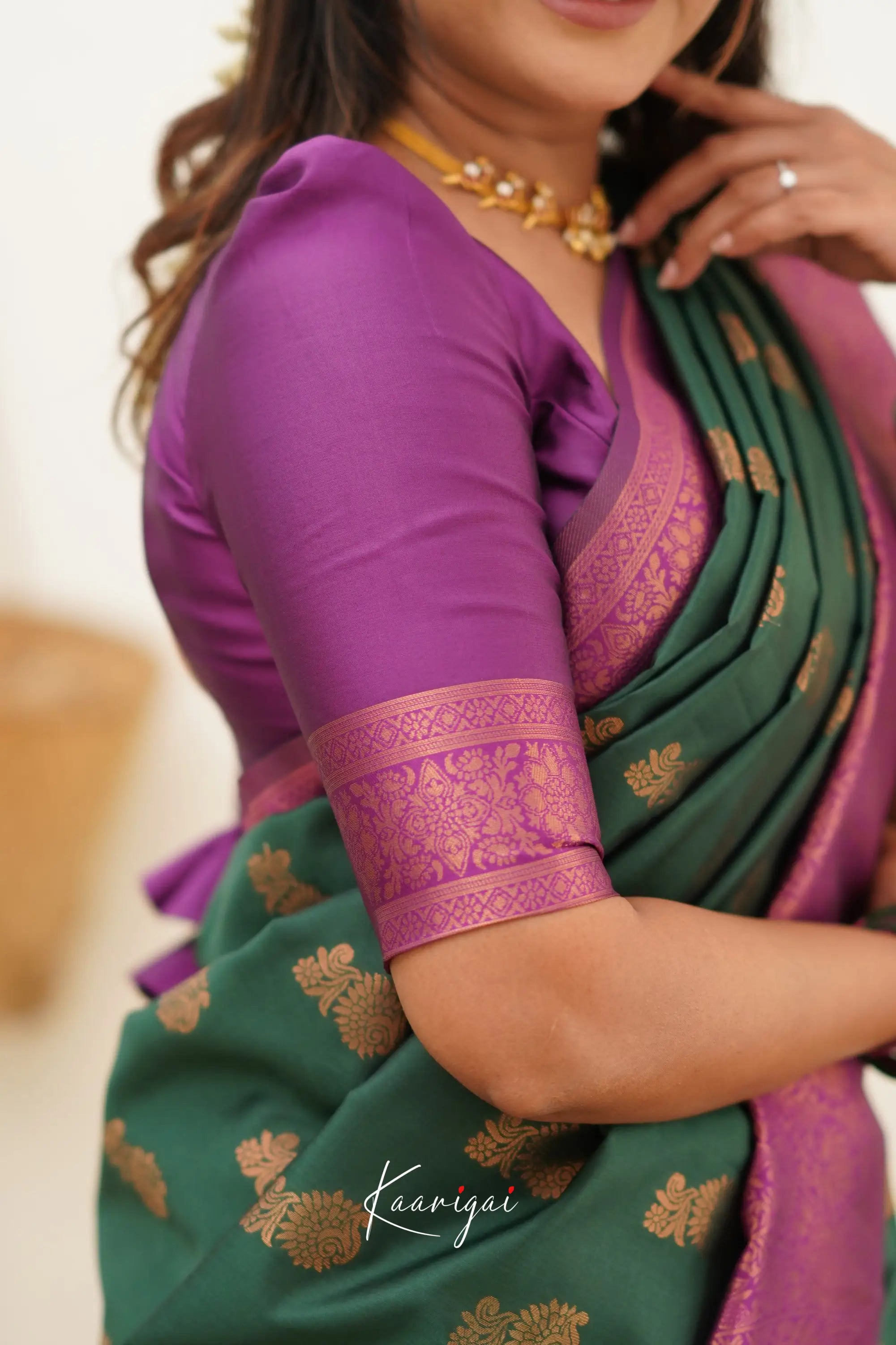 Sita - Dark Green And Magenta Semi Silk Saree Sarees