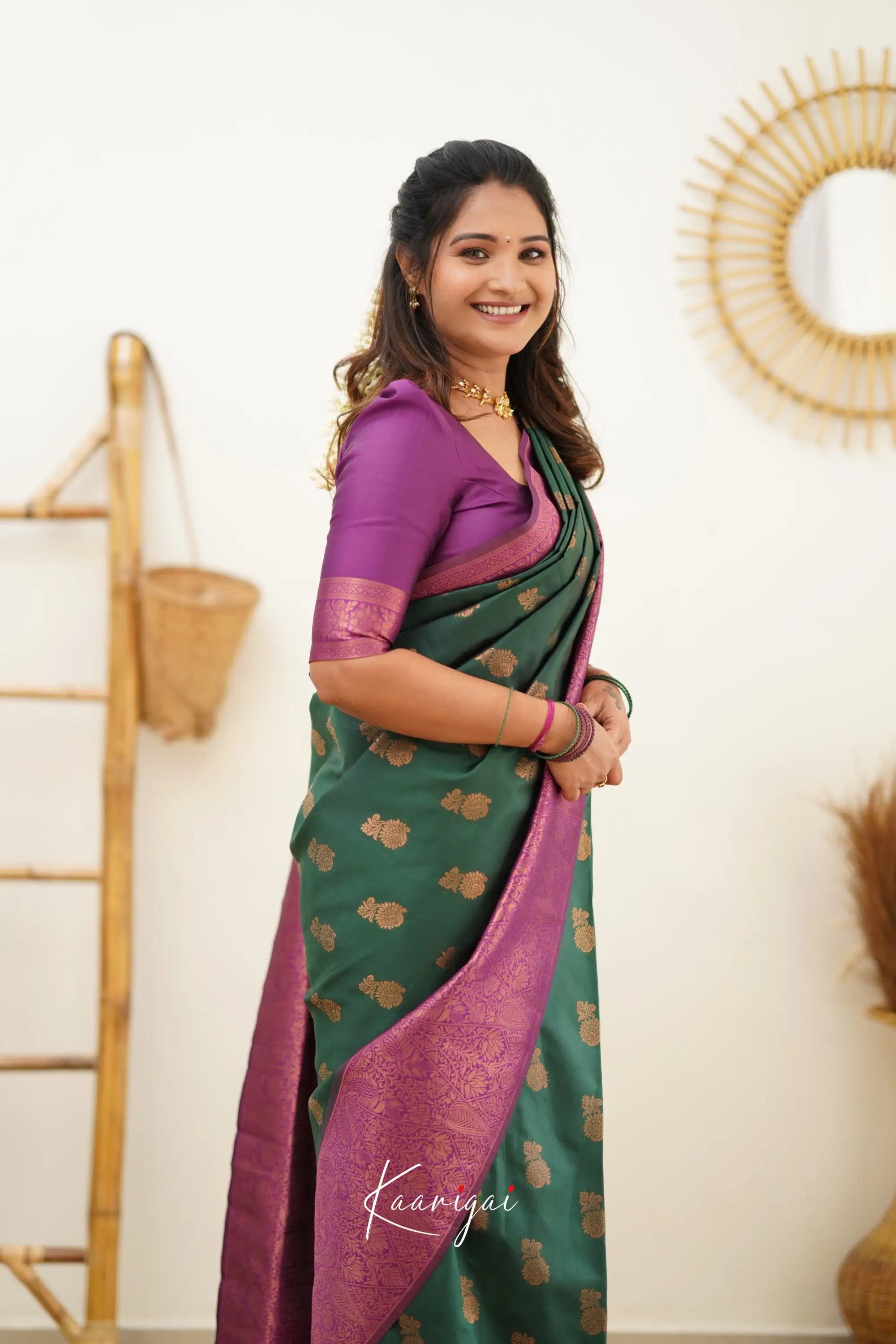 Sita - Dark Green And Magenta Semi Silk Saree Sarees