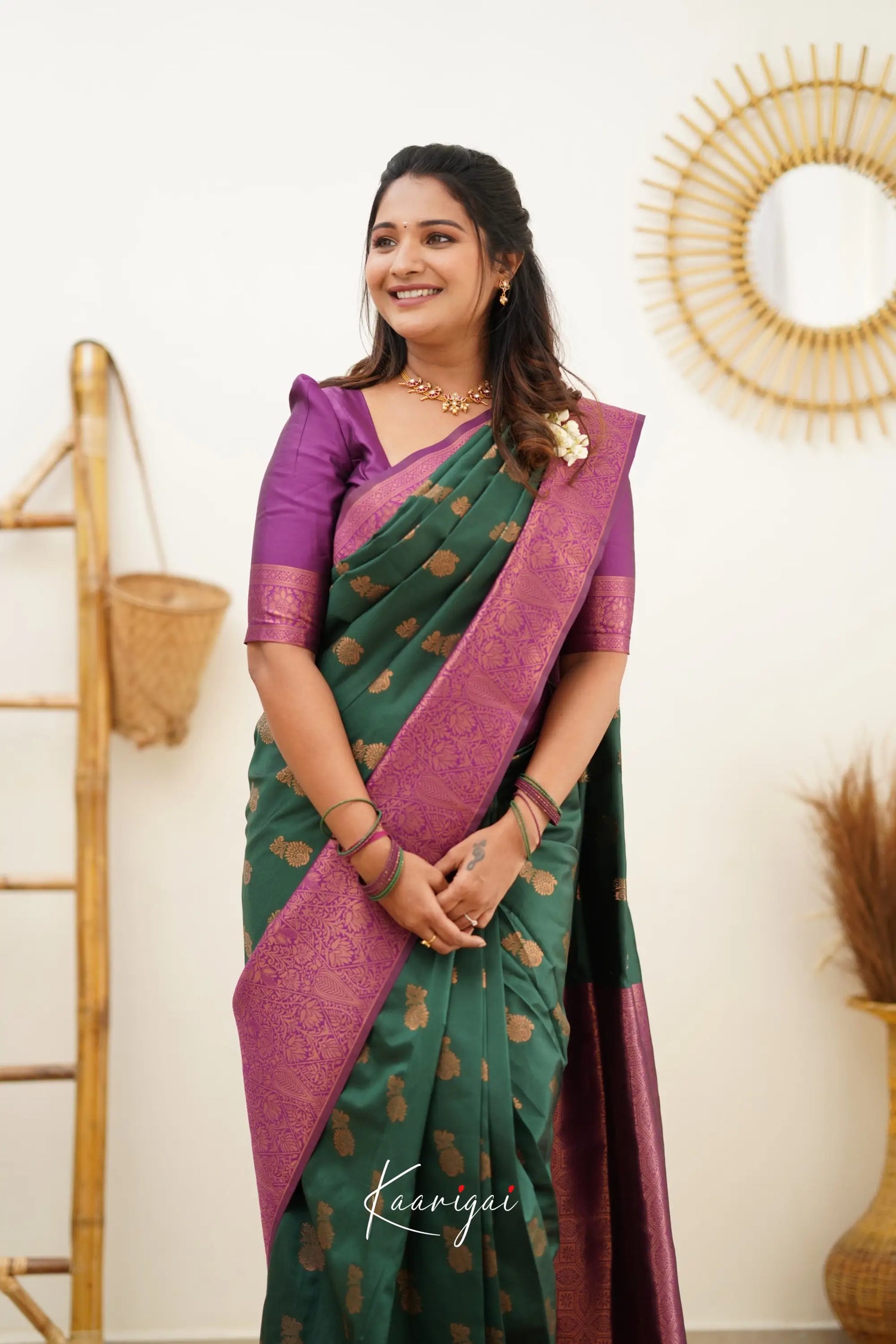 Sita - Dark Green And Magenta Semi Silk Saree Sarees