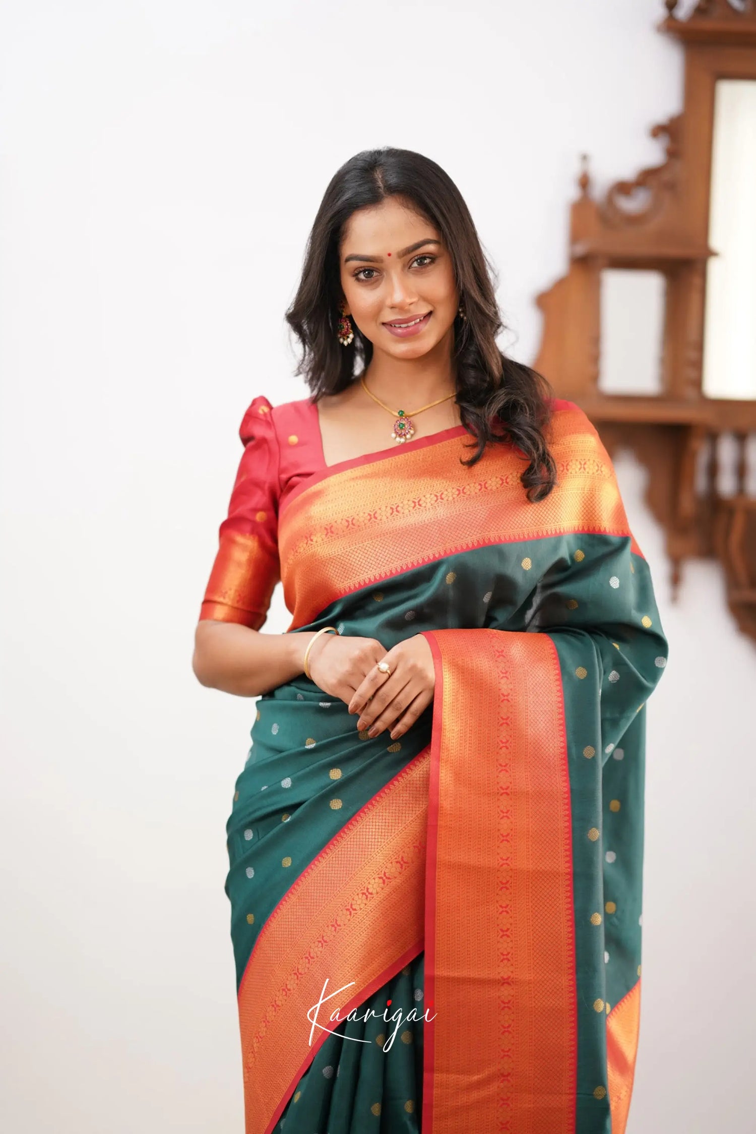 Sita - Dark Green Semi Silk Saree Sarees