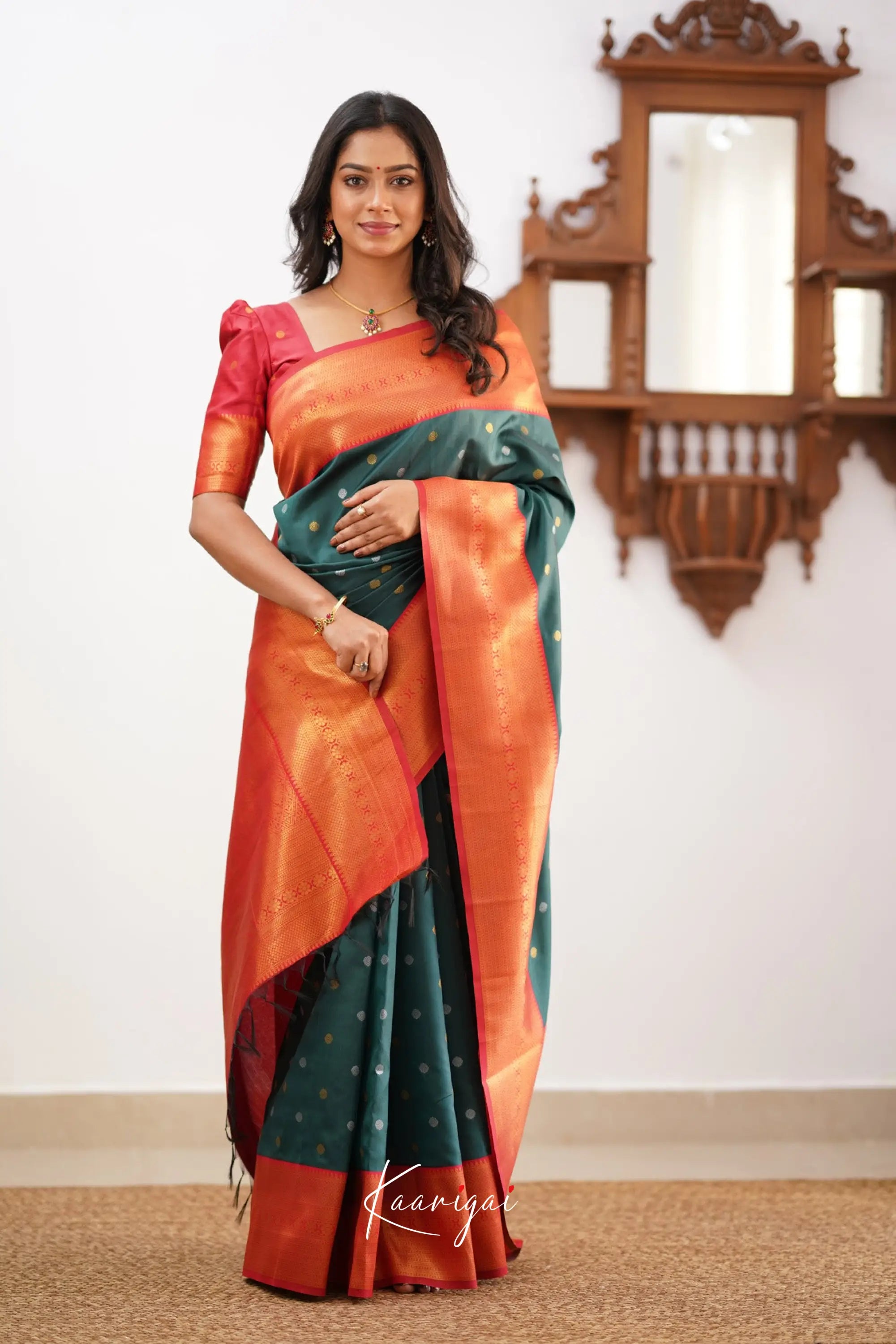 Sita - Dark Green Semi Silk Saree Sarees