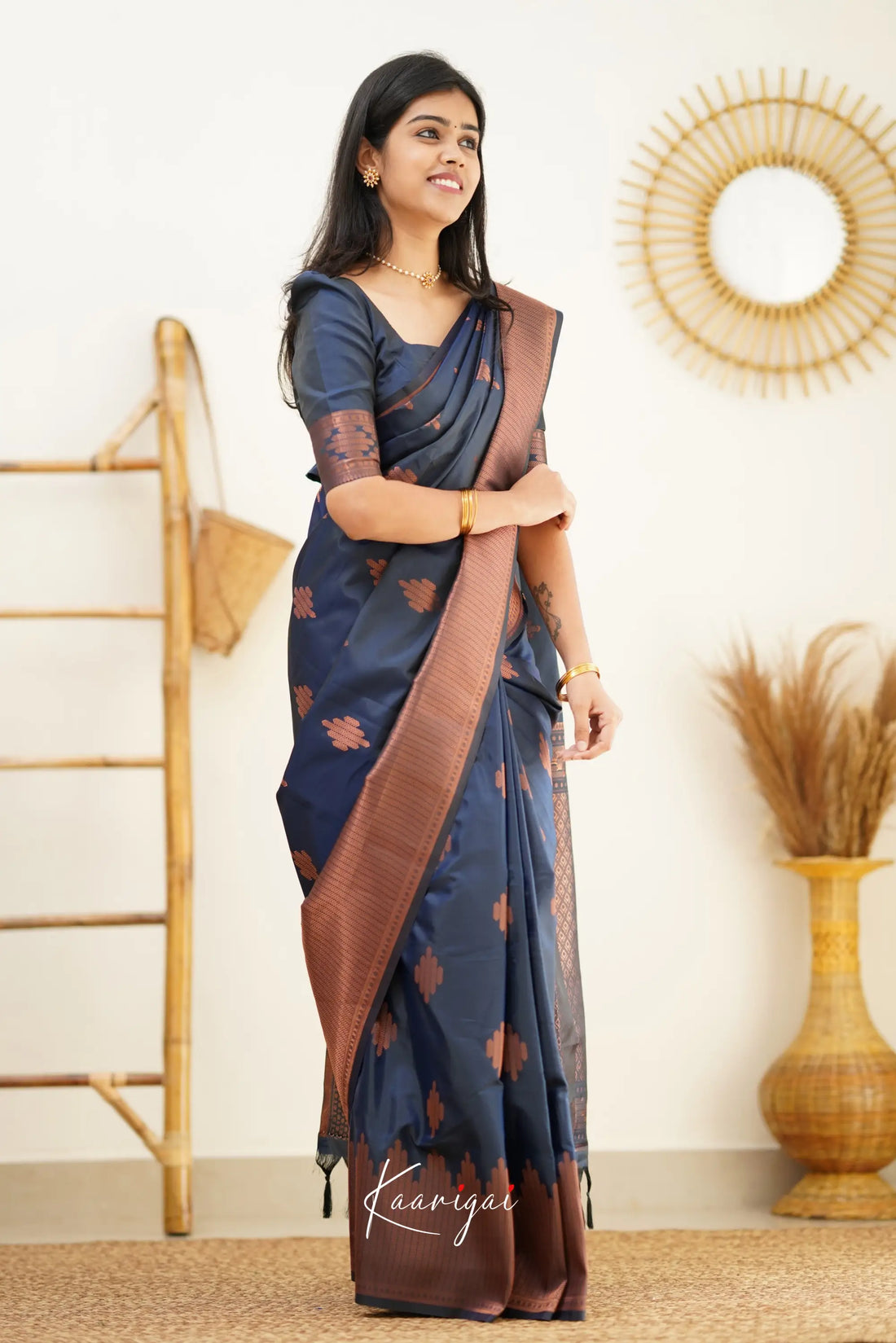 Sita - Dark Greyish Blue Semi Silk Saree Sarees