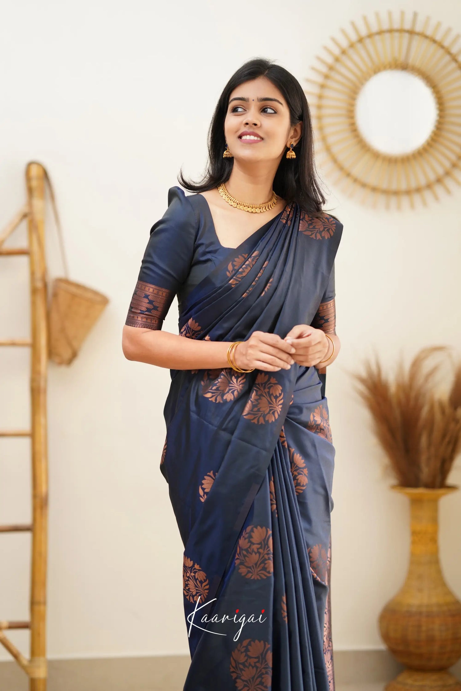 Sita - Dark Greyish Blue Semi Silk Saree Sarees